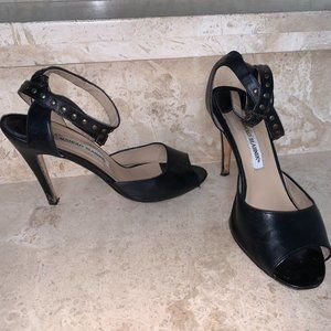 MANOLO BLAHNIK Black leather Ankle Strap Sandal size 7.5